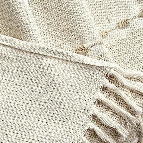 Lush Decor Herringbone Stripe Woven Tassel Yarn Dyed Cotton Throw Blanket 50" W x 60" L Neutral & White - Striped Throw Blankets - Beige Couch Blanket