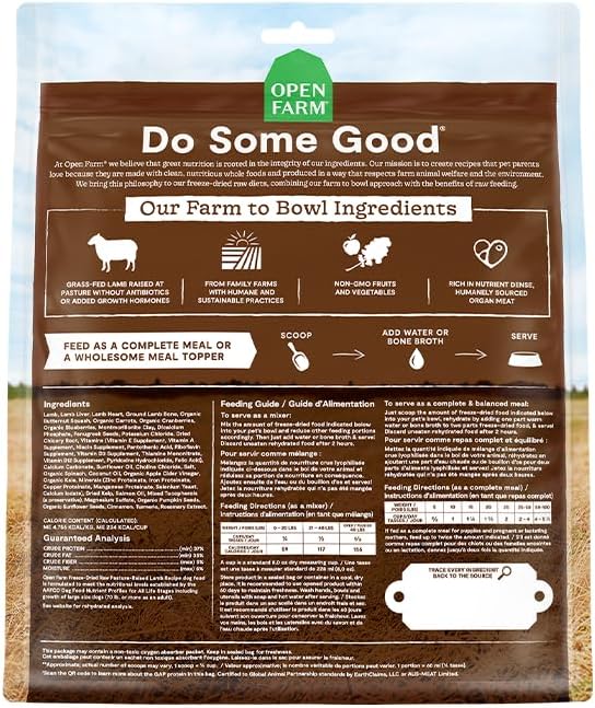 Open Farm Freeze Dried Raw Dog Food, Lamb Bite-Sized Morsels, 22oz Bag