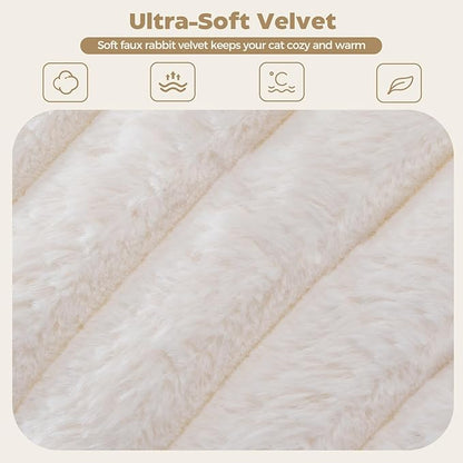 Avont Fluffy Cat Bed for Indoor Cats, Cozy Plush Sleeping Nest for All Sleep Styles, Washable Removable Cushion & Anti-Slip Base, Calming Round Bed for Kittens & Small Dogs – Cream(M)