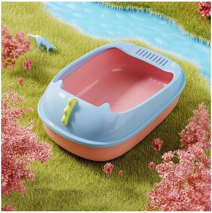 Litter Box, Durable Open Cat Litter Box with Scoop,Anti Splash Pet Tray Cat Litter Box(Blue)