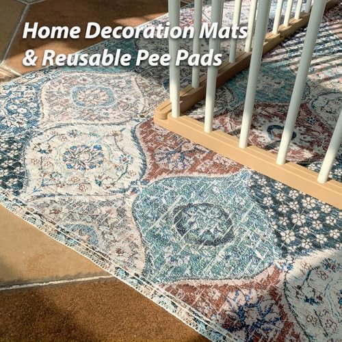 nunubaby Washable Pee Pads for Dogs, Stylish, Non-Slip and Leak-Proof Pee Pads. Reusable Potty Pads for Dogs for Crates and Floors.(Dark Red/Multi,31" x36" )