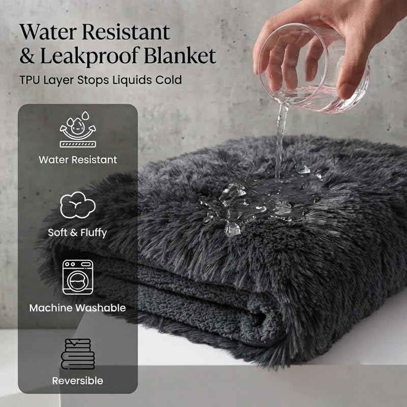 Waterproof Dog Blanket Pet Throw Blankets Fluffy Long Faux Fur Reversible Puppy Blankets 40x28in Furniture Protector Cover for Sofa Bed Couch Bed Cover Washable for Dogs Cats (Grey S)