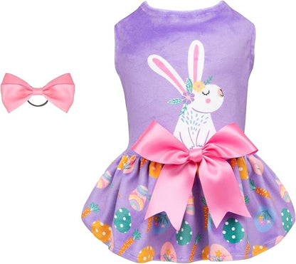 CuteBone White Rabbit Dog Easter Dress Velvet for Small Dogs Girl Eggs Skirt Puppy Purple Dresses Dog Clothes CVA19XXS-D