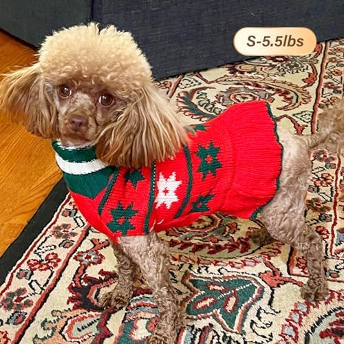 KYEESE Dog Christmas Sweater Dress for Small Dogs Thick Knit with Snowflake