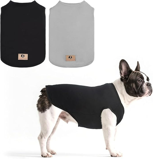 KOOLTAIL Boy Dog Clothes for Medium Dogs, 2 Pack Cotton Fall/Winter Warm Dog T Shirts Coats for Outdoor, UV & Insect Protection Anti-Hair Loss & Lightweight Pet Vest Tank Tops Apparel, Black & Grey, M