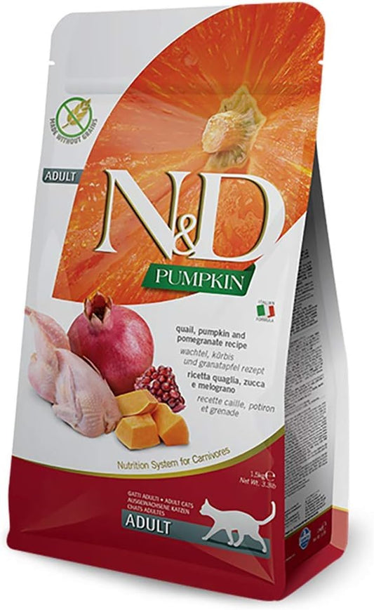 Farmina N&D, Pumpkin Quail Pumpkin and Pomegranate Recipe Adult Dry Cat Food, 3.3lb