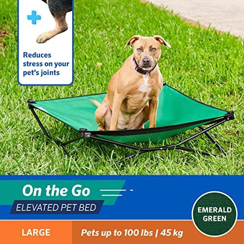 Coolaroo On-The-Go Elevated Dog Bed - Foldable Pop-Up Travel Dog Bed with Breathable, Moisture-Resistant Fabric, Carry Bag Included, Lightweight & Portable, Emerald Green, Large