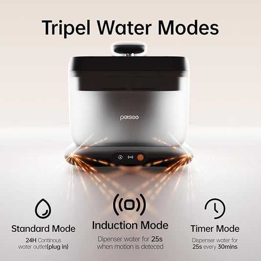 Thermostatic Automatic Pet Water Fountain, Cordless Pet Water Dispenser, Automatic Heating, 4.5L with Stainless Steel Tray for Cats Dogs Multiple Pets Indoor, S7 Plus Grey