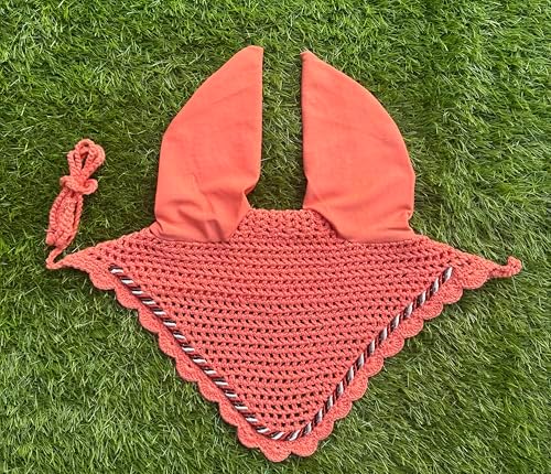 Elegant Horse Ear Bonnet, Fly Veil & Fly Mask – Superior Fly Protection with Style and Comfort for Every Ride (Rose Gold/Carrot, COB)