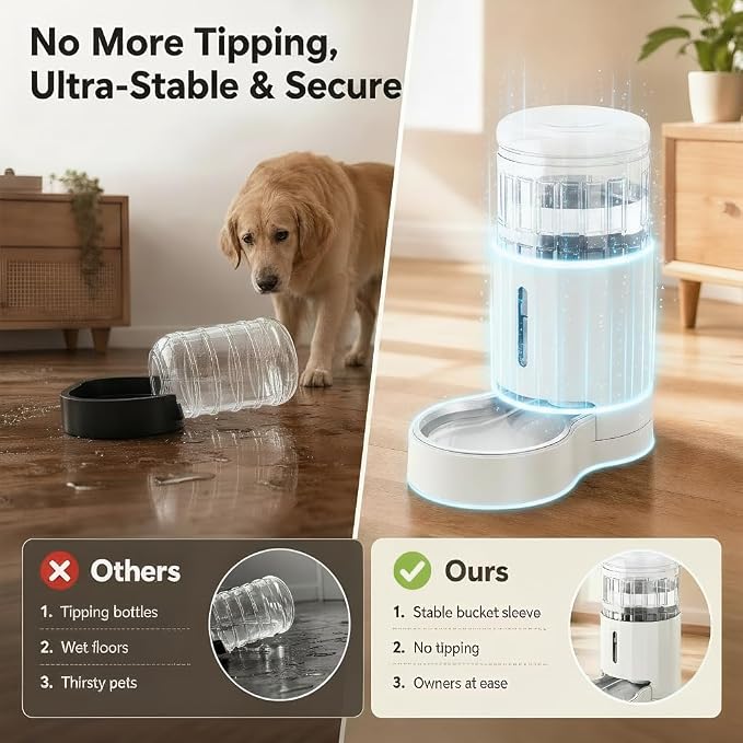 CZPET Automatic 7L Dog and Cat Water Dispenser with Stainless Steel Bowl Gravity Waterer,100% BPA-Free,Large Capacity and Drinking Area Noise-Free for Pets | With Stainless Steel Bowl Gravity Waterer, Large Capacity and Drinking Area Noise-Free for Pets