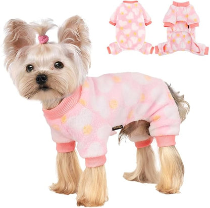 YIKEYO Small Dog Sweater,Dog Pajamas for Small Dogs,Cotton Stretchable Pet Pajamass Jammies Sweater for Dogs Female Male,Valentine's Day Winter Clothes Doggy Puppy Girl(Pink, XS)