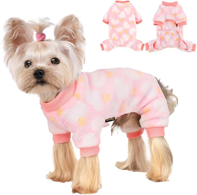 YIKEYO Small Dog Sweater,Dog Pajamas for Small Dogs,Cotton Stretchable Pet Pajamass Jammies Sweater for Dogs Female Male,Valentine's Day Winter Clothes Doggy Puppy Girl(Pink, S)