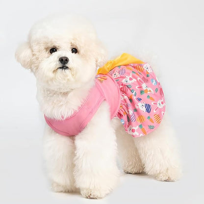 PUPTECK Print Dog Easter Dress Pet Costumes Apparel with Cute Bowtie Puppy Clothes Outfit, Rabbit, L