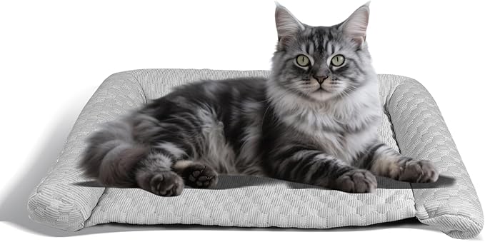Cooling Mat - Thicken Portable & Foldable Mat for Small Cats/Kitten, Non-Slip & Machine Washable, Ideal for Carriers, Beds & Indoor Comfort(Grey, S 20''*12'')