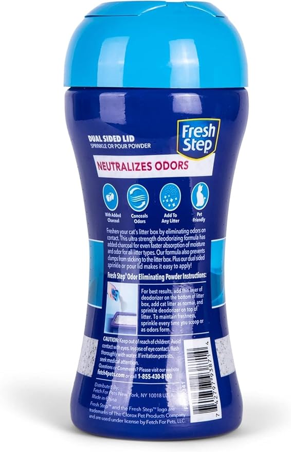 Fresh Step Litter Box Charcoal Odor Eliminator Powder, Cat Litter Deodorizer Additive to Help Absorb and Control Strong Litter Box Odors for Cleaner Smelling Homes, 15 Oz