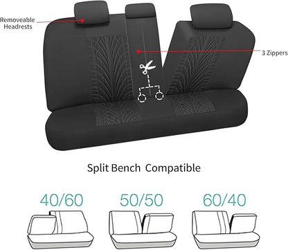 VarCozy Car Seat Covers Full Set, Front & Split Rear Bench for Car, Universal Cloth SUV, Sedan, Van, Automotive Interior Covers, Airbag Compatible