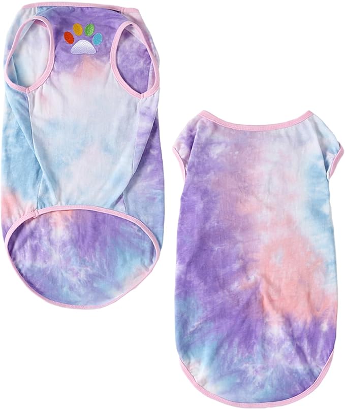 Dog Vest Summer Shirt Tie Dye Clothes Cool Breathable Cotton T-Shirt Large Dogs Boys Girls Shirt L