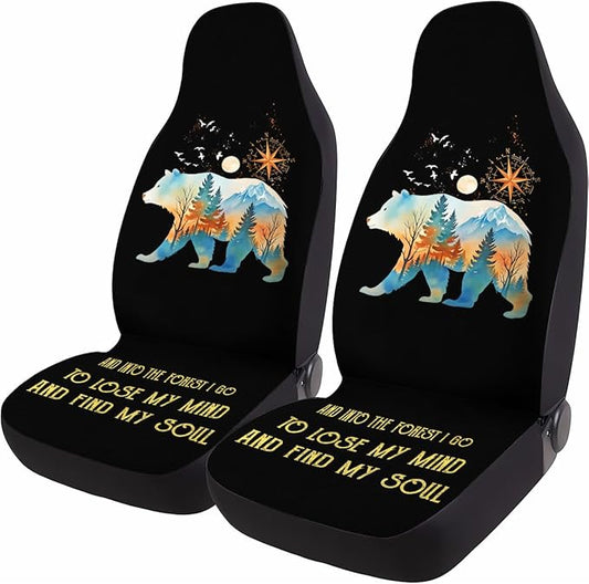 GENANY Camping Themed Car Seat Covers Set of 2, Wildlife Bear Breathable Front Seat Covers for Truck Sedan SUV, Bear Car Accessories, Hiking Themed Gift for Women Men