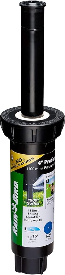 Rain Bird 1804FDSP25 Pressure Regulating (PRS) Professional Dual Spray Pop-Up Sprinkler, 360° Full Circle Pattern, 8' - 15' Spray Distance, 4" Pop-up Height