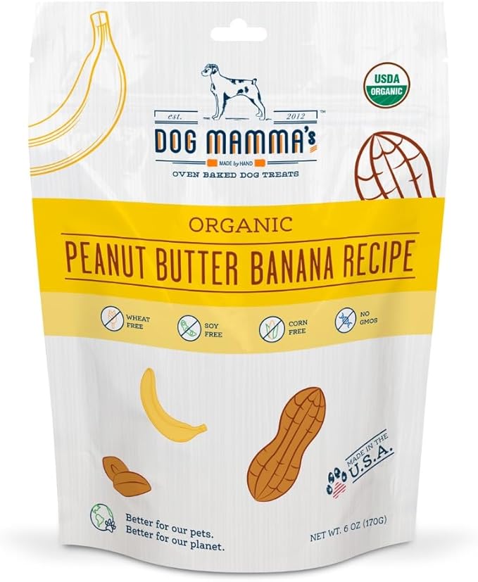 Dog Mamma's Organic Peanut Butter Banana Recipe - Certified Organic Dog Treats 6 oz