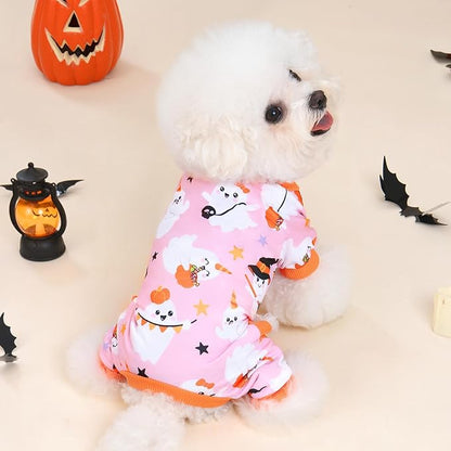 XPUDAC Halloween Ghost Dog Clothes Soft Strechy Puppy Pajamas Doggie Pjs Puppy Onesie Pet Outfits Cat Jumpsuits, 222-L