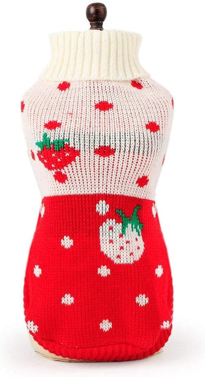 CHBORCHICEN Pet Dog Sweaters Classic Knitwear Turtleneck Winter Warm Puppy Clothing Cute Strawberry and Heart Doggie Sweater (Red1, XX-Small)