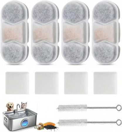 10 PCS/Set Dog Fountain Filter Replacement for Zuqqony DYSJ0112L/3.2Gal Water Fountain, Dog Water Bowl Dispenser for Large Dogs or Multi-Pet Home(4 Water Filters+4Pre-Filter Sponge+2 Brush)
