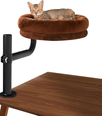 Cat Bed for Desk,Keeps Kitten Close and Workspace Clear Cat Bed,Height Adjustable and Rotatable,Drilling-Free(Dark Brown,18.5" Lx17.5 Wx16.8 W)