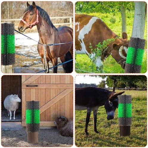 Livestock Scratch Brushes, 2PCS, Horse Scratcher Full Massage Brush Kit, Relieves Back Itching for Livestock, Horses, Cattle, Sheep, Pigs, Green