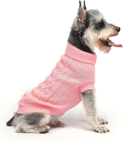 Pullover Valentines Dog Sweater, Cable Knitwear, Classic Turtleneck Warm and Soft Clothes for Chihuahua, Bulldog, Dachshund, Pug, Yorkie,Dog Outfits for Small Dogs Medium Dogs, (Pink M)
