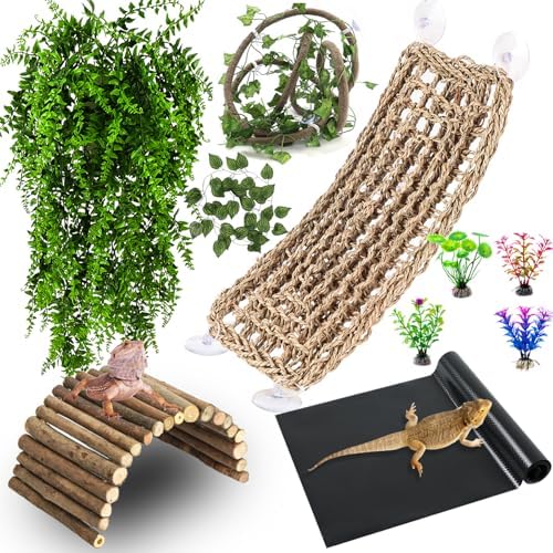 HERCOCCI Bearded Dragon Tank Accessories, Reptile Mat Bridge Hammock