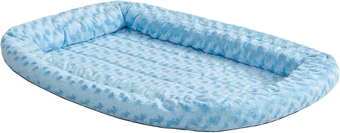 MidWest Homes for Pets Small QuietTime Double Bolster Pet Bed, Blue Plush 24-Inch Crate Mat with Stacked Bolsters, Machine Washable, Secure Fit with Elastic Straps