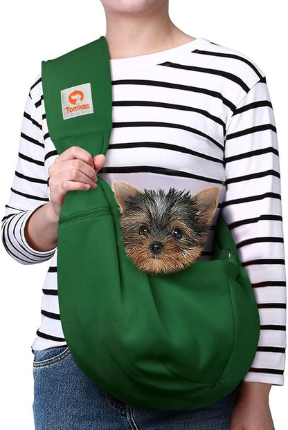 Tomkas Small Dog Sling Carrier - Zipper Pocket & Adjustable Strap & Zip Pocket - for 3-10 lbs Pets(Emerald Green)