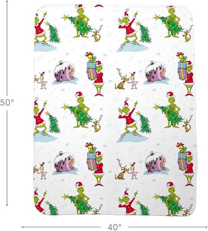 Franco Collectibles The Grinch By Dr. Seuss Holiday Christmas Super Soft Cozy Plush Throw, 40 in x 50 in, (Officially Licensed Product)