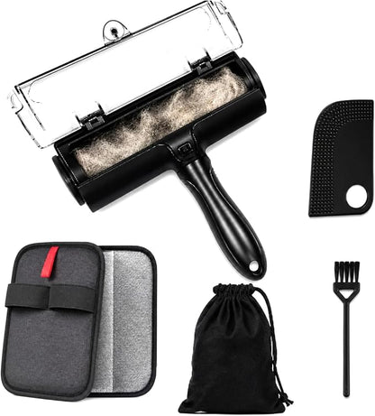 Reusable Pet Hair Remover Roller - 5-Piece Dog & Cat Hair Remover Kit for Couch, Furniture, Carpet, Car Seats & Clothes with Deshedding Glove, Fur Scraper & Cleaning Brush