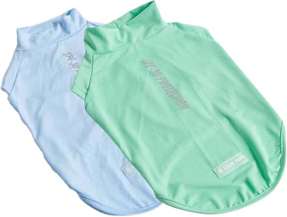 Spark Paws Sunblock Dog T-Shirt, SPF30 Protection, Lightweight Breathable Quick Dry for Dogs with Sensitive Skin - Blue & Mint (Set of 2) - S