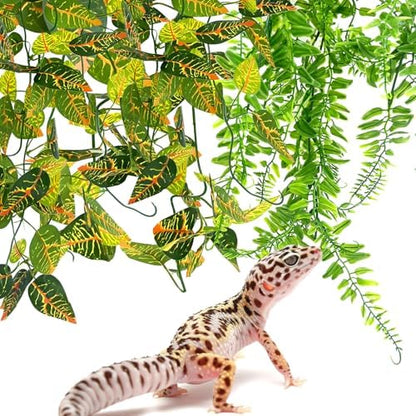 Hamiledyi Reptile Plants for Terrarium Hanging Fake Leaves with Suction Cup