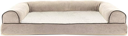 Furhaven Orthopedic Dog Bed for Large/Medium Dogs w/ Removable Bolsters & Washable Cover, For Dogs Up to 55 lbs - Sherpa & Chenille Sofa - Cream, Large