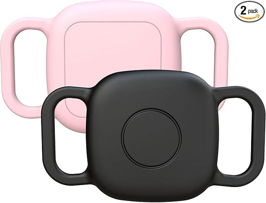 Waterproof Dog Collar Holder for Tile Life360 Mate 2024/2022 Tracker,2 Pack Anti Lost Soft Silicone Case for cat pet Necklace, Protective Cover Accessories for Tile Tracker Finder (Black/Pink)