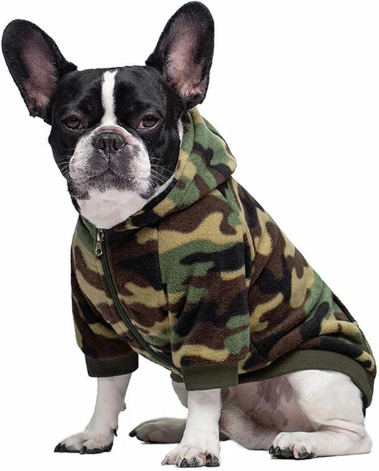 Small Dog Hoodie Camo French Bulldog Clothes Fashion Sports Puppy Coat Hood Sweatshirts with Zipper & Pocket Outdoor Pet Jacket Apparel for Chihuahua York & Pug S