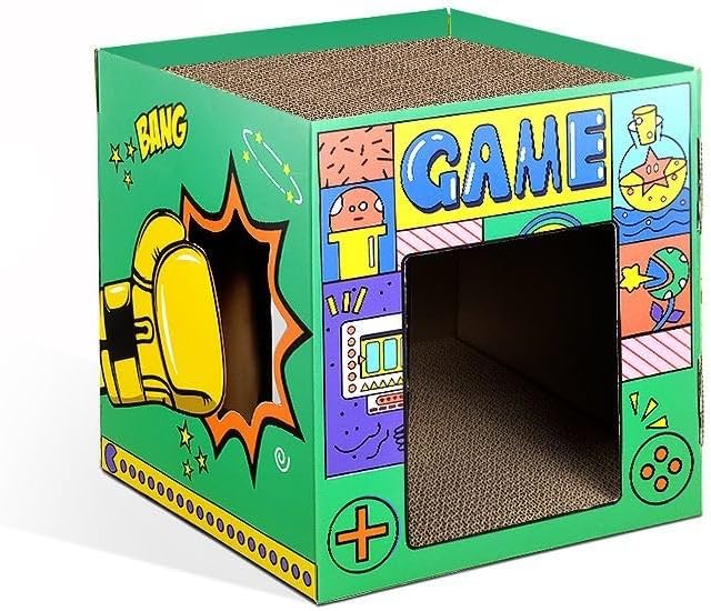 Cardboard Cat House,Scrathing Bed for Cats,Eco-Friendly Pet Furniture,Modern Cat Bed,Hiding Box (Green, Large)