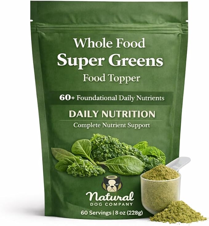 Natural Dog Company Super Greens Food Topper for Dogs, 8oz – Multivitamin & Superfood Powder – Immune, Digestive & Skin & Coat Support – No Fillers or Artificial Preservatives – All Life Stages