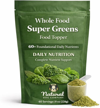 Natural Dog Company Super Greens Food Topper for Dogs, 8oz – Multivitamin & Superfood Powder – Immune, Digestive & Skin & Coat Support – No Fillers or Artificial Preservatives – All Life Stages