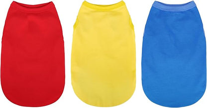 Upgrade Your Pup's Wardrobe: 3-Pack Sleeveless Cotton Dog Shirts for Small and Medium Dogs. Keep Your Pet Cool and Stylish with Colorful Tank Tops Red Yellow and Blue M