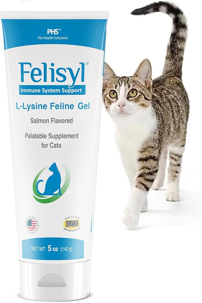 Felisyl L-Lysine Gel for Cats & Kittens (5oz) – Immune System, Respiratory & Eye Health Support. Reduces Sneezing, Runny Nose & Watery Eyes. Daily Salmon-Flavor Supplement – Made in USA (1 Pack)