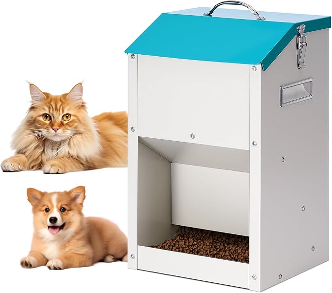 PKNYBZN Automatic Dog & Cat Feeder, 14L Outdoor Gravity Dog Feeder Use, Metal Automatic Feeder Cat Dry Food, Pet Feeding Station for Cats, Dogs and Other Small Animals