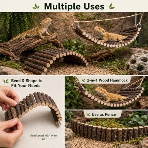 RUNANIA Bearded Dragon Tank Accessories, 10 PCS Reptile Hammock Plants Bridge Jungle Climber Vines for Snakes Bearded Dragon Chameleon Gecko Lizard