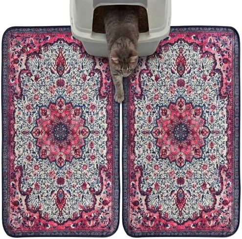Hompet Cat Litter Mat 2 Pack, 19x30 Machine Washable Trapping Mats for Cats, Super Absorbent & Urine-Proof Cat Litter Box Mat for Floor, Waterproof & Non Slip Kitty Litter Rug
