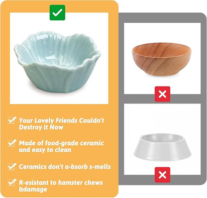 Tfwadmx 2 Pcs Hamster Food Bowl, Ceramic Pet Hamster Bowl Dwarf Hamster Food Bowl Feeder Hamster Water Rat Bowl Small Animal Food Dish for Golden Bears, Hedgehogs, Dutch Pigs, Parrots (Blue)