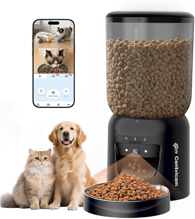 Automatic Cat Feeder with 2K HD Camera: 5G WiFi Automatic Dog Feeder with Night Vision, Auto Cat Food Dispenser with 6L Large Food Storage for Multiple Pet, Detachable for Easy Clean -24 Cup